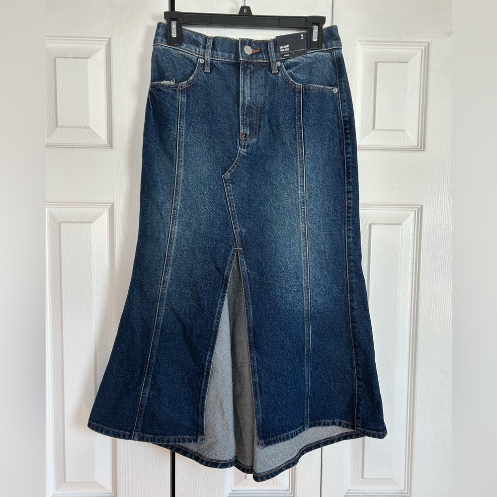 Express Denim Midi Skirt with Front Slit - Picture 3 of 7